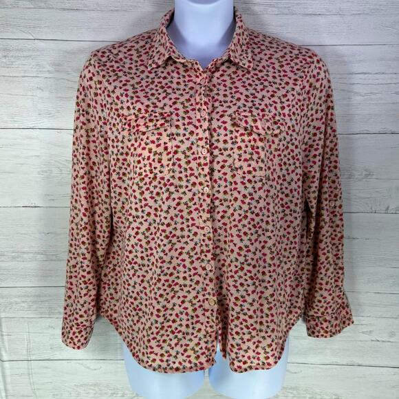 Eden & Olivia Tops - Eden and Olivia 1x plus pink floral Button up women blouse coquette cottage